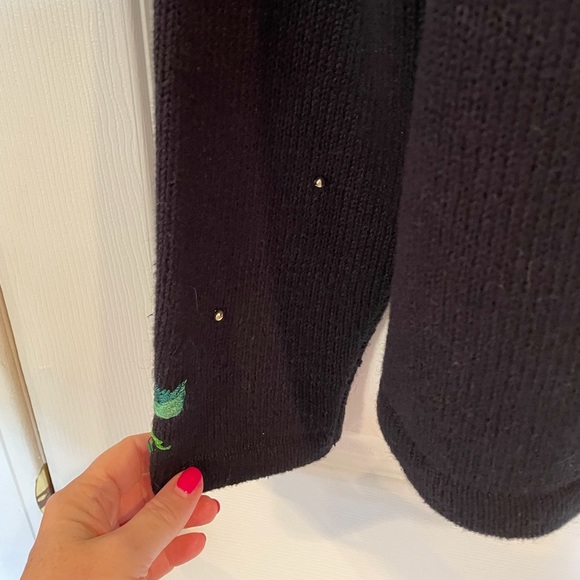 Holiday Sweater Cardigan Beautifully Embroidered w/Faux Pearls & Gold Beads - Picture 4 of 6
